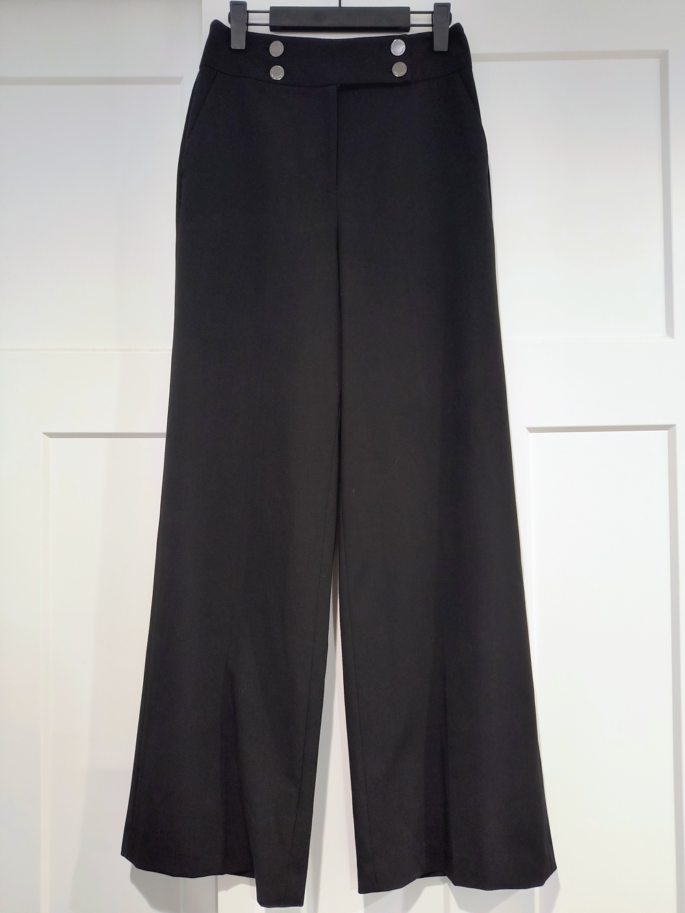 Calvin Klein Black Wide-Leg High-Rise Pants with Button Detail